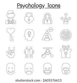 Psychology icon set in thin line style