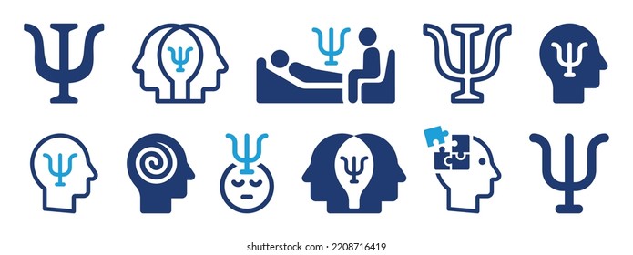 Psychology icon set. Uppercase Psi symbol vector illustration. Psychotherapy or mental health concept.