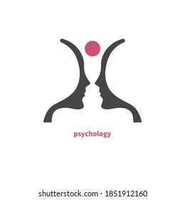 Psychology icon. Two black human profiles and red circle. Therapy symbol.