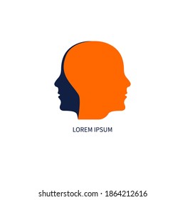 Psychology icon. Two male profiles. Logo therapy. Psychologist, psychotherapist symbol. Empathy sign