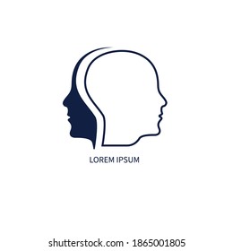 Psychology icon. Two male profiles. Logo therapy. Psychologist, psychotherapist symbol. Empathy sign