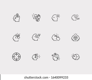 Psychology icons set. Alter ego and psychology icons with imagination, clear your mind and intelligence. Set of psychiatry for web app logo UI design.