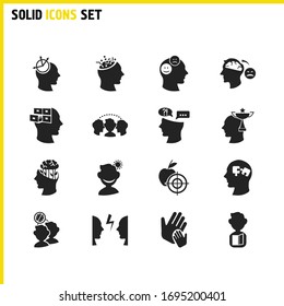 Iconos de psicología con elementos de trabajo en equipo, memorización y emociones. Conjunto de iconos de psicología y concepto personal. Elementos vectoriales editables para el diseño de la interfaz de usuario de la aplicación del logotipo.