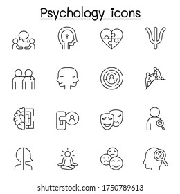 Psychology icons set in thin line style