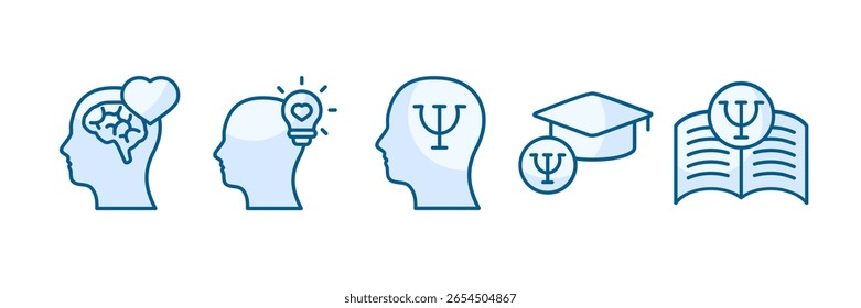 Ícone de conhecimento de psicologia definir coleção de estilos múltiplos, contendo design, conhecimento, psicologia, ideia, educação, cérebro