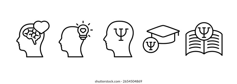 Ícone de conhecimento de psicologia definir coleção de estilos múltiplos, contendo design, conhecimento, psicologia, ideia, educação, cérebro