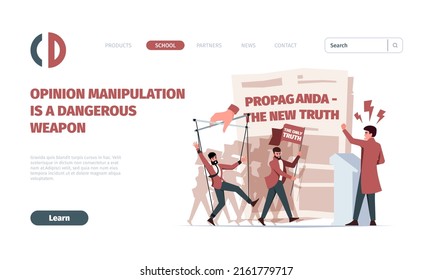 Psychology landing. Person manipulations marketing suffering concept violence problems garish vector web page template with place for text