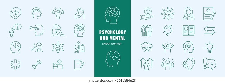Psychology line icons collection. Mental, session, help, psychoanalysis, emotions icons. UI icon set. Thin outline icons pack. Vector illustration EPS10