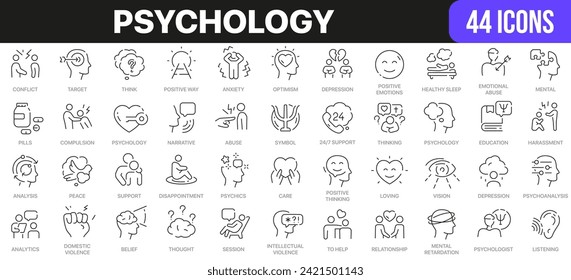 Psychology line icons collection. UI icon set in a flat design. Excellent signed icon collection. Thin outline icons pack. Vector illustration EPS10