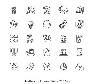 Psychology Line Icons. Editable Stroke. Pixel Perfect. For Mobile and Web. Contains such icons Thinking, Contemplation, Mental Health, Head, Vector, Healthcare And Medicine, Neuroscience