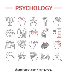 Psychology line icons set. Mental health. Infographic. Vector signs for web graphics.