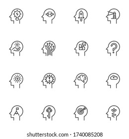 Psychology line icons set, outline vector symbol collection, linear style pictogram pack. Signs logo illustration. Set includes icons as creative thinking, brain activity, human intelligence, solution