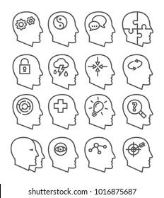 Psychology line vector icons set on white background