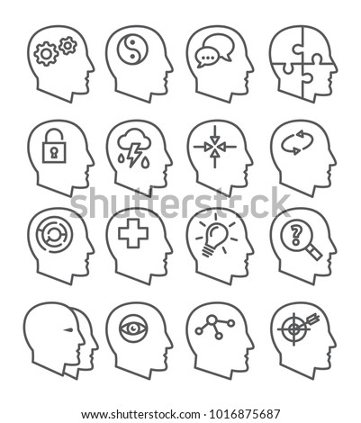 Psychology line vector icons set on white background