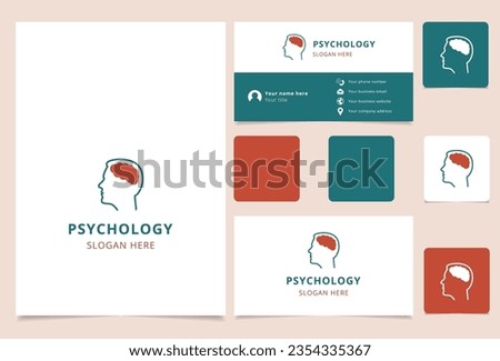 Psychology logo design with editable slogan. Branding book and business card template.