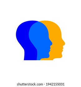 Psychology logo. Two male profile. Therapy icon. Two human heads in profile.