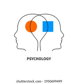 Psychology logo with two male profiles. Understanding icon. Abstract sign of therapy. Empathy symbol