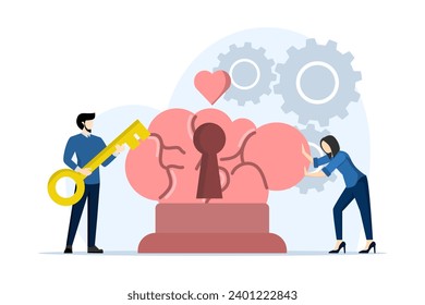 Psychology and mental health concept. Empathy and emotional connection. Emotional intelligence. Communication skills. Modern flat cartoon style. Vector illustration on white background.