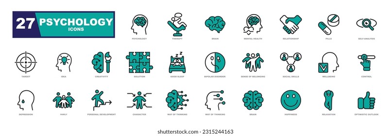 Colección de iconos de psicología y salud mental. Iconos perfectos para un sitio web.