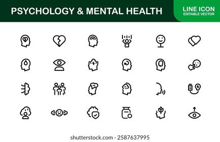 Psychology and Mental Health Icons Set. Essential Icons for Therapy, Counseling, and Mental Wellness