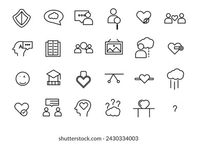Psychology and mental health line icon set. Simple line art style icons pack. Thin line web icon set.