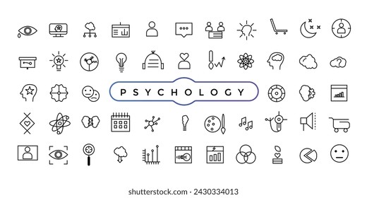 Psychology and mental health line icon set. Simple line art style icons pack. Thin line web icon set.