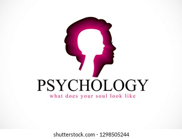 Psychology, mental health vector design, created with woman head profile and little child girl inside, inner child concept, origin of human individuality and psychic problems. Therapy and analysis.