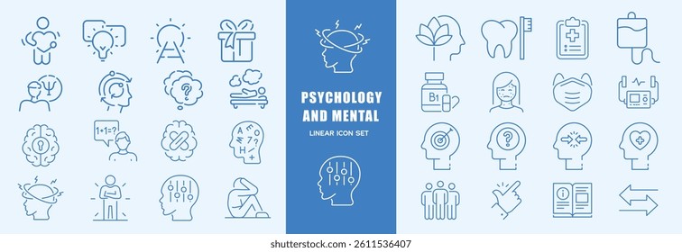 Psychology and mental icon set. Linear style. Editable Stroke.