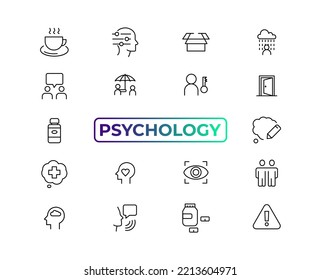 Psychology and mental line icons collection. Big UI icon set in a flat design. Thin outline icons pack. Vector illustration EPS10
