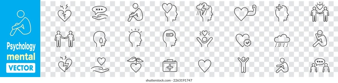 Psychology and mental line icons collection Vector illustration