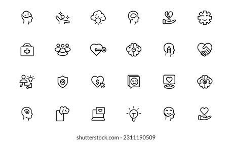 Psychology and mental line icons collection.  Thin outline icon.
