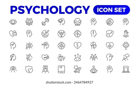 Psychology and mental line icons collection. Big UI icon set in a flat design. Thin outline icons pack. Vector illustration