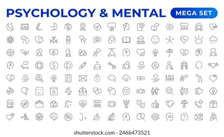 Psychology and mental line icons collection. Big UI icon set in a flat design. Thin outline icons pack. Vector illustration