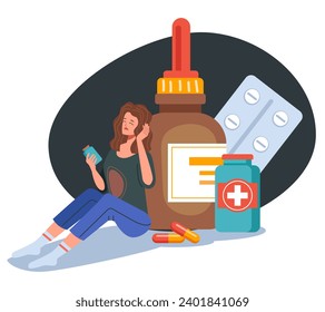 Psychology mental problem pill antidepressant depression concept. Vector flat graphic design illustration