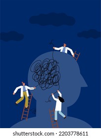 Psychology mental therapy session. Psychotherapy help concept. Flat vector illustration 