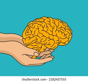 Psychology or mind creativity concept - brain in hands