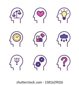 Psychology. Mind. Intellect. - Vector Icon Set