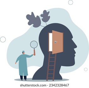 Psychology and mindset, deep mind thinking or mental health diagnose, intelligence brain or depression, emotion or cognitive concept.flat vector illustration.
