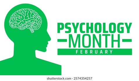 Psychology Month background banner or poster design template. observed every year in February. Holiday concept. Use to any Template, card, poster, placard, template.