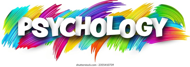 Psychology paper word sign with colorful spectrum paint brush strokes over white. Vector illustration.