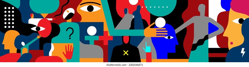 Psychology people abstract vector illustration , colorful horizontal background , design element