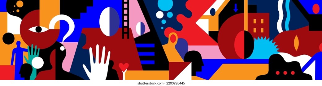 Psychology people abstract vector illustration , colorful horizontal background , design element