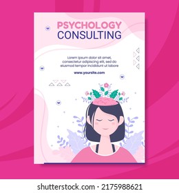 Psychology Poster Template Flat Cartoon Background Vector Illustration