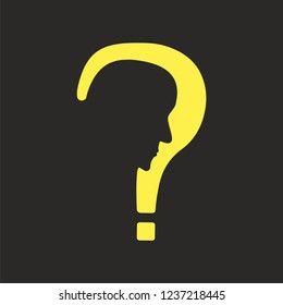 Psychology problem concept. Stock vector illustration of a question mark with cut out profile inside.