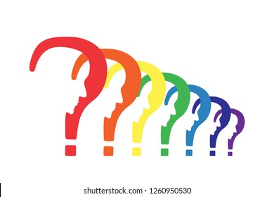 Psychology problem concept. Stock vector illustration of a question mark with cut out profile inside in a row .