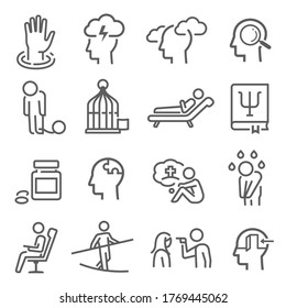 Psychology and psychoanalysis icon, professional medical help. Mental, depression problem. Vector psychology line art illustration isolated on white background