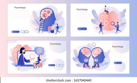 Psychology. Psychologist online.  Psychotherapy practice. Screen template for mobile smart phone, landing page, template, ui, web, mobile app, poster, banner. Modern flat cartoon style. Vector 