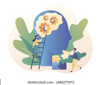 Psychology. Psychologist online. Psychotherapy practice, psychological help, psychiatrist consulting patient. Modern flat cartoon style. Vector illustration on white background