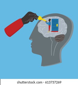 Psychology, psychotherapy, mental healing concept.  Key to subconscious, soul, mind. Vector colorful illustration in flat style.