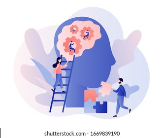 Psychology. Psychotherapy practice, psychological help, psychiatrist consulting patient. Psychologist online. Modern flat cartoon style. Vector illustration on white background